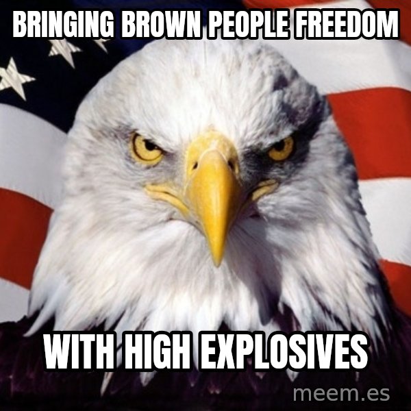 American Pride Eagle meme: Bringing brown people freedom / with high explosives