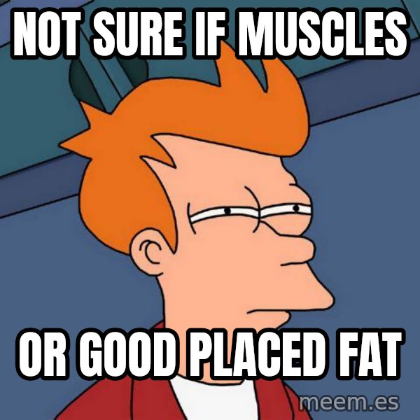 Futurama Fry meme: not sure if muscles / or good placed fat