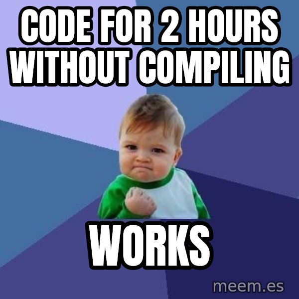 Success Kid meme: Code for 2 hours without compiling / works
