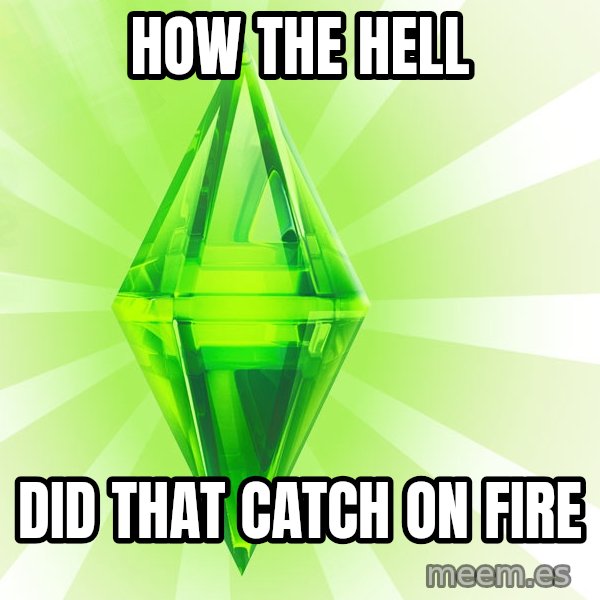 Sims meme: how the hell / did that catch on fire