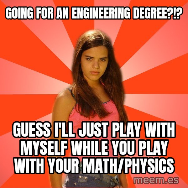 Jealous Girl meme: Going for an Engineering DEGree?!? / guess I'll just play with myself while you play with your math/physics