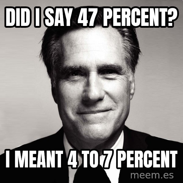 RomneyMakes.com meme: Did I say 47 percent? / I meant 4 to 7 percent
