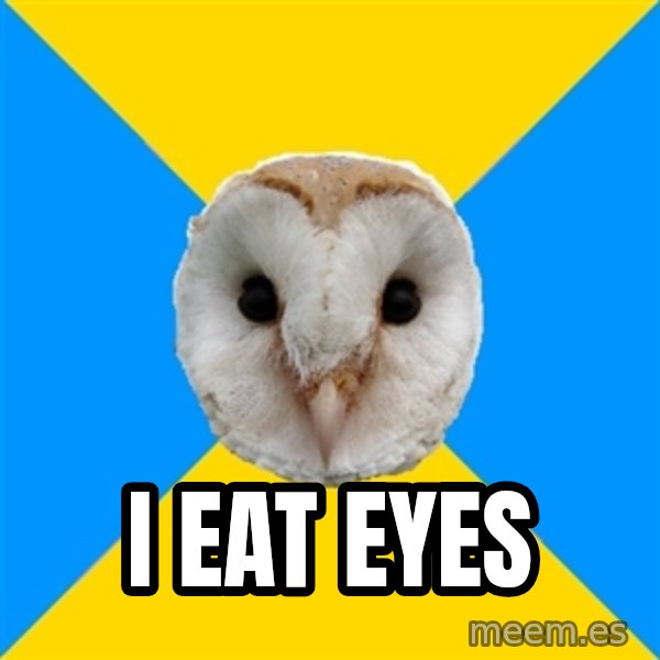 Bipolar Owl meme: i eat eyes