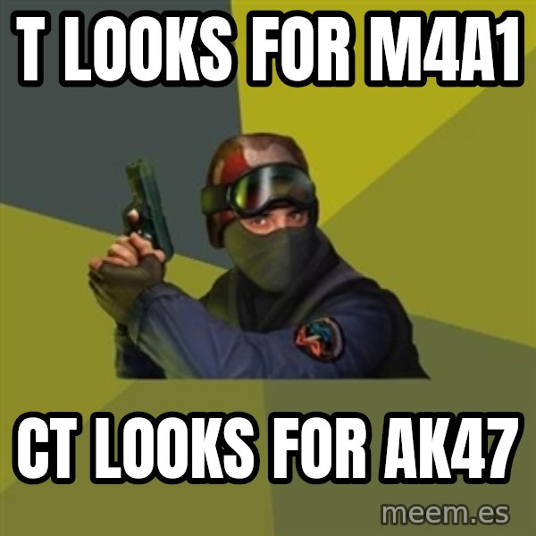 Counter Strike meme: t looks for m4a1 / ct looks for ak47