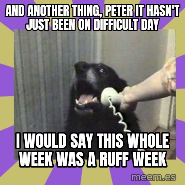 Yes, this is dog! meme: And another thing, pEter it hasn'T just been on difficult day / I would say this whole week was a ruff week