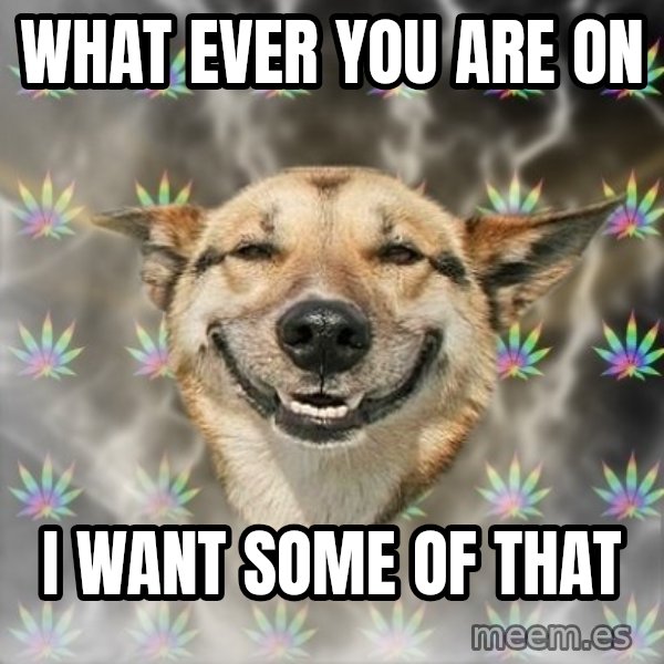 Stoner Dog meme: what ever you are on / I want some of that