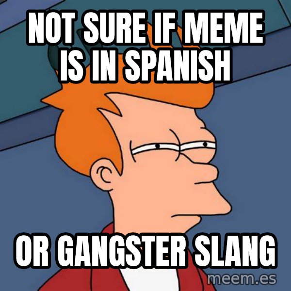 Futurama Fry meme: not sure if meme is in spanish / or  gangster slang