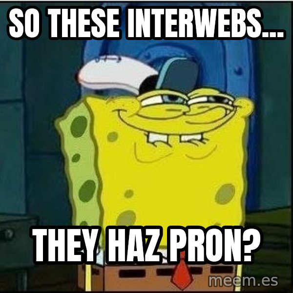 Spongebob Face meme: so these interwebs... / they haz pron?