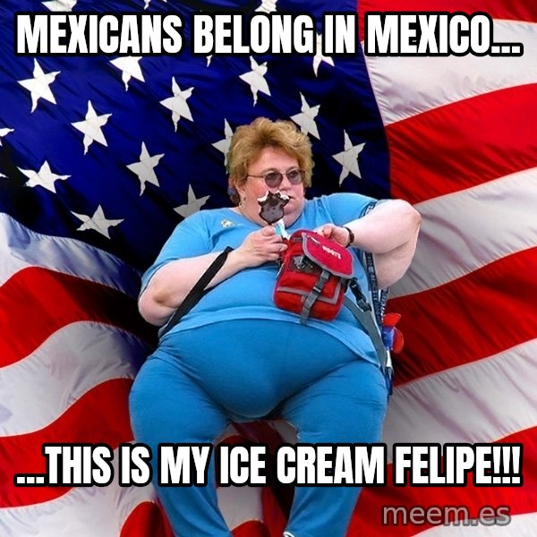 Obese American meme: mexicans belong in mexico... / ...this is my ice cream felipe!!!