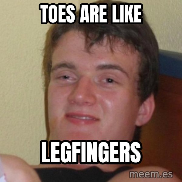 Really Stoned Guy meme: toes are like / legfingers