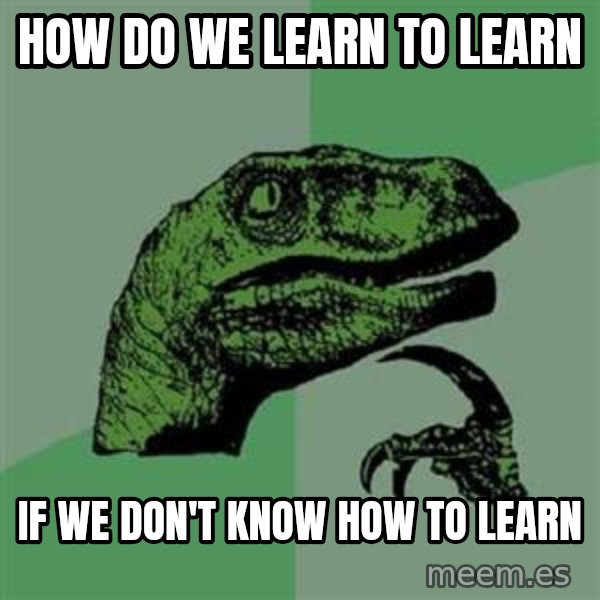 Philosoraptor meme: How do we learn to learn / If we don't know how to learn