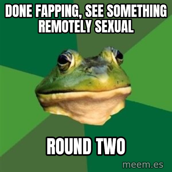 Foul Bachelor Frog meme: Done Fapping, see something remotely sexual / round two