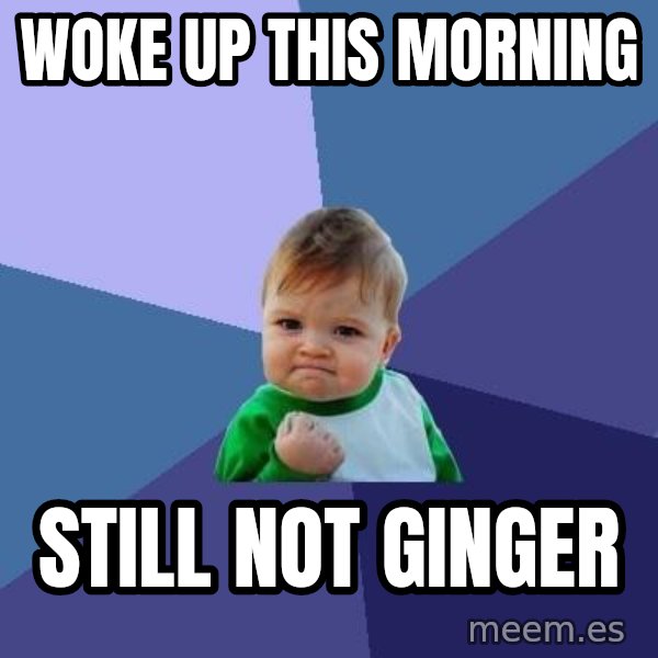 Success Kid meme: woke up this morning / still not ginger