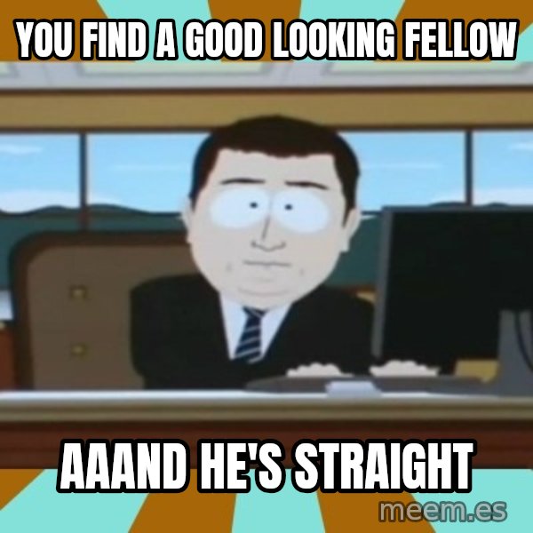 And it's gone meme: You find a good looking fellow / aaand he's straight