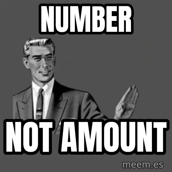 Grammar Guy meme: number / not amount
