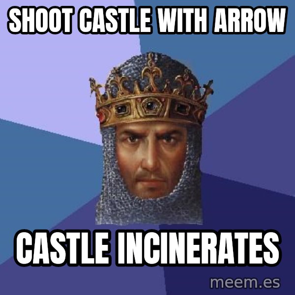 Age Of Empires meme: shoot castle with arrow / castle incinerates