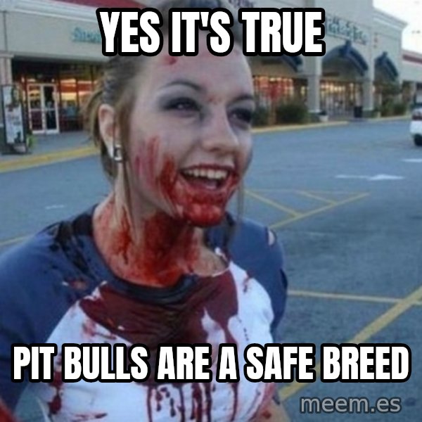 Scary Nympho meme: yes it's true / pit bulls are a safe breed