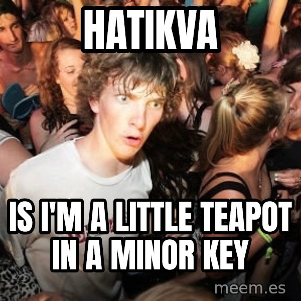 Sudden Realization Ralph meme: Hatikva / is i'm a little teapot in a minor key