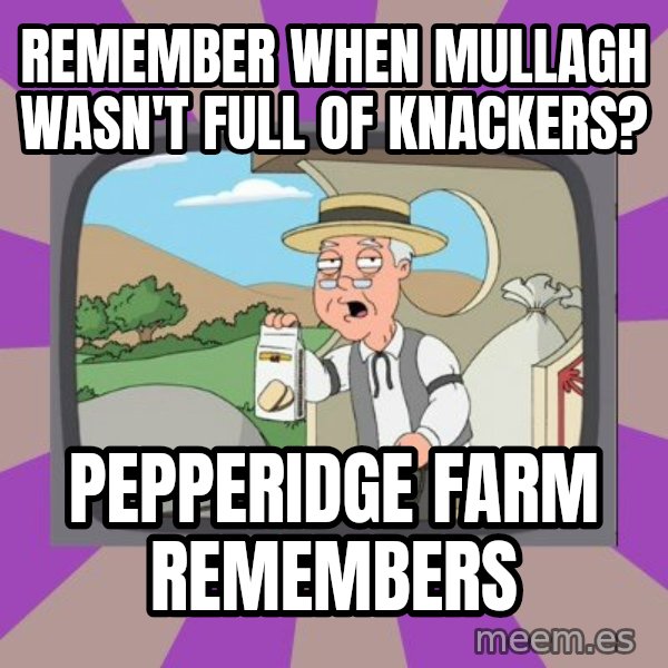 Pepperidge Farm Remembers FG meme: Remember when mullagh wasn't full of knackers? / pepperidge farm remembers