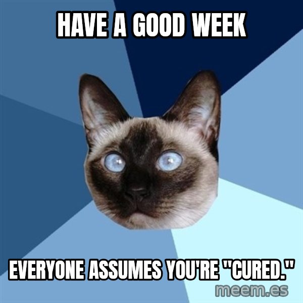 Chronic Illness Cat meme: Have a good week / everyone assumes you're "cured."