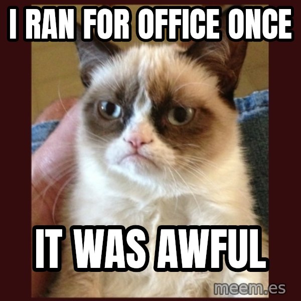 Grumpy Cat  meme: I RAN FOR OFFICE ONCE / IT WAS AWFUL