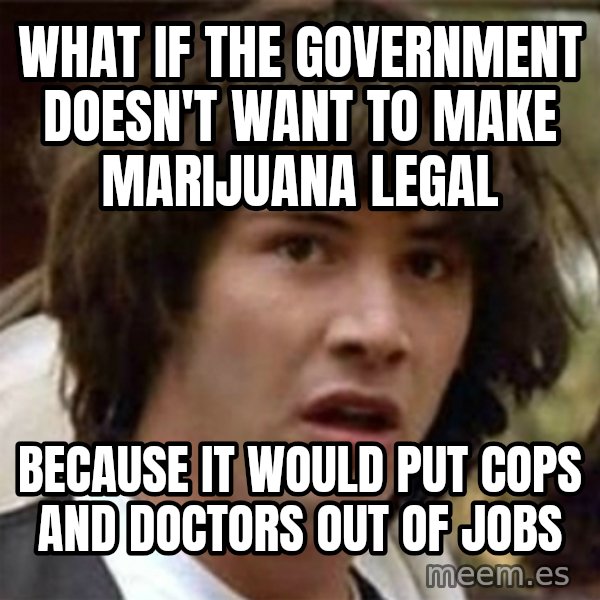 what if meme meme: WHAT if the government doesn't want to make marijuana legal / because it would put cops and doctors out of jobs