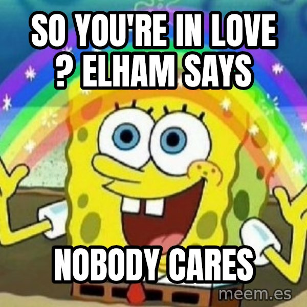 See? Nobody Cares meme: So you're In Love ?  Elham Says / Nobody cares