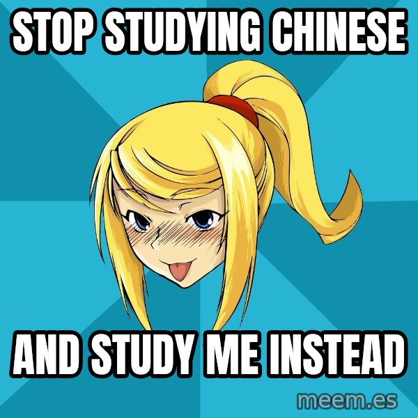 Horney Samus meme: stop studying chinese / and study me instead
