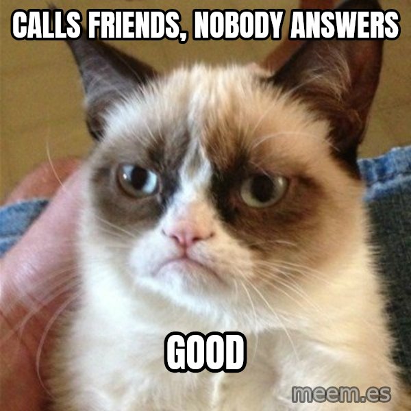 Grumpy Cat  meme: calls friends, nobody answers / Good