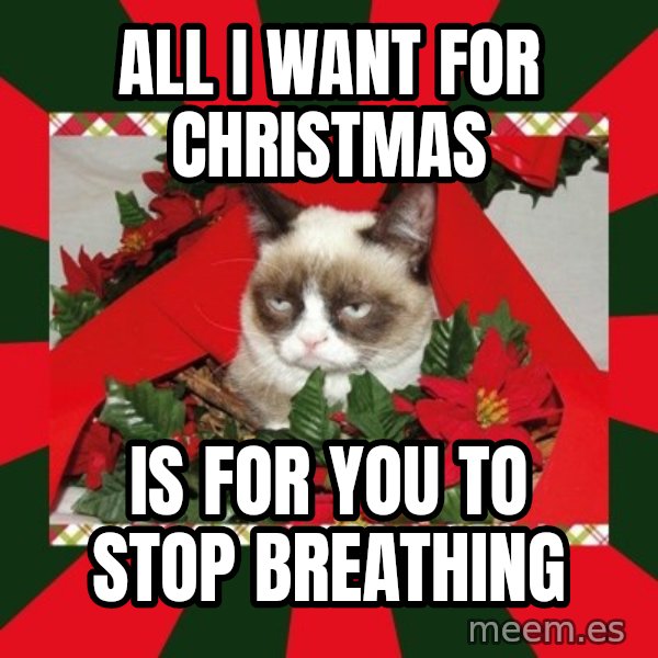 GRUMPY CAT ON CHRISTMAS meme: All i want for christmas / is for you to stop breathing