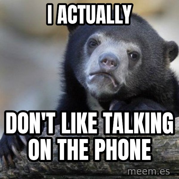 Confession Bear meme: I actually / don't like talking on the phone