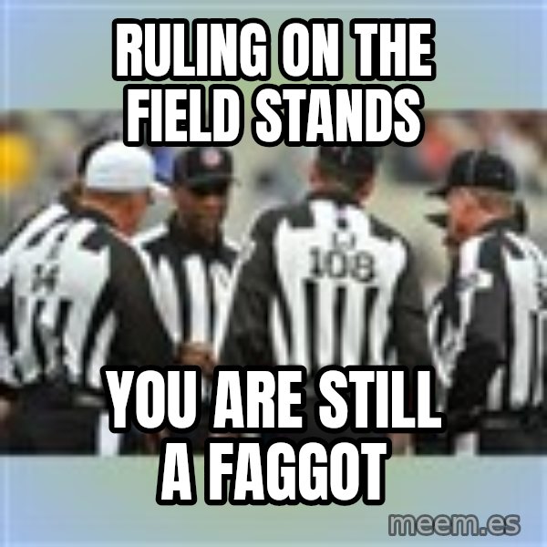 NFL Ref Meeting meme: Ruling on the field stands / you are still a faggot