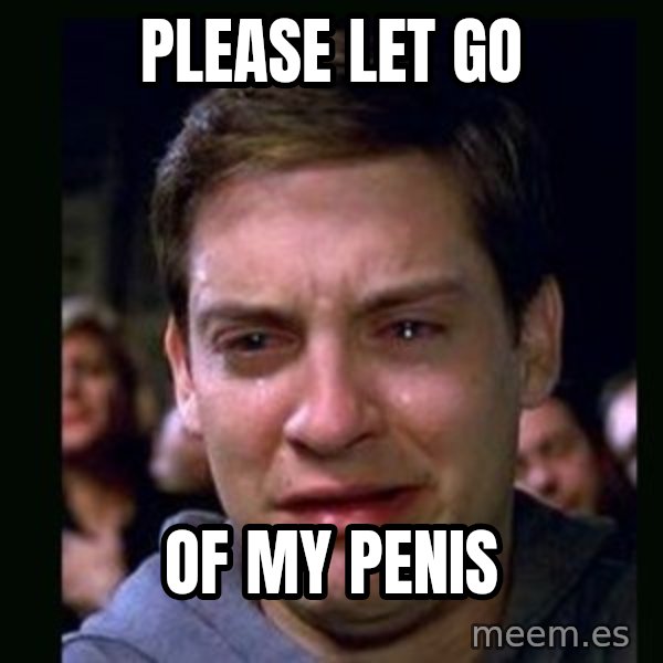 crying peter parker meme: please let go / of my penis