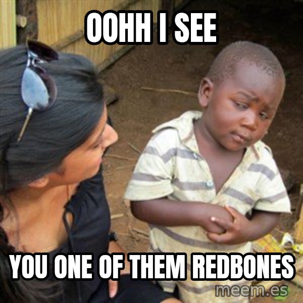 Skeptical 3rd World Kid meme: OOhh I see / You one of them redbones
