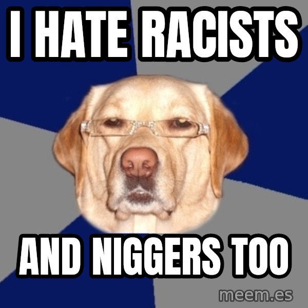 Racist Dog meme: I hate racists / And niggers too