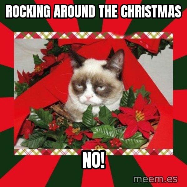 GRUMPY CAT ON CHRISTMAS meme: ROCKING AROUND THE CHRISTMAS / NO!
