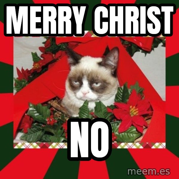 GRUMPY CAT ON CHRISTMAS meme: MERRY CHRIST / NO