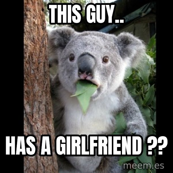 Koala can't believe it meme: This Guy.. / Has a girlfriend ??