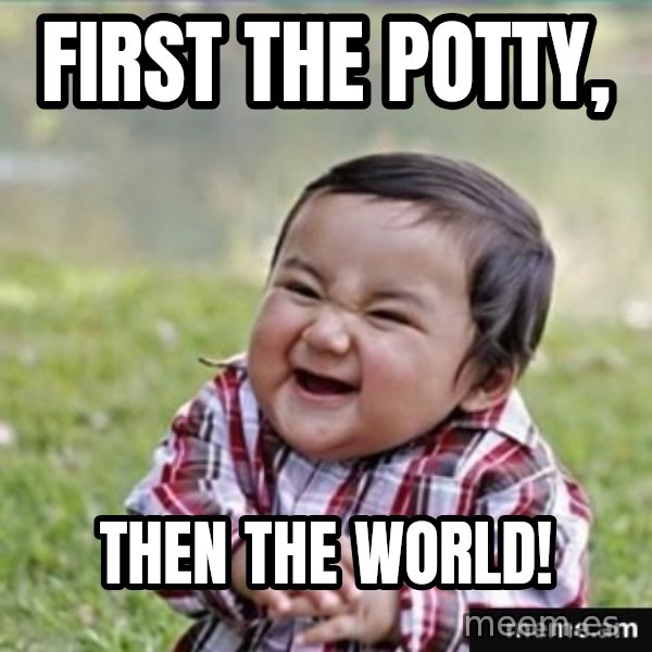 evil plan kid meme: First the potty, / THEN THE WORLD!
