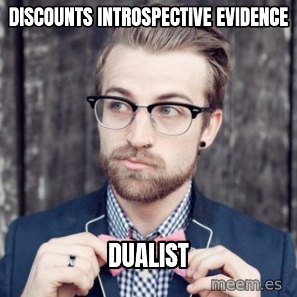 Scumbag Analytic Philosopher meme: discounts introspective evidence / dualist
