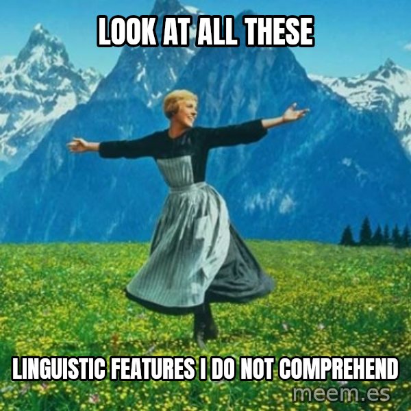 Look at All the Fucks I Give meme: look at all these / linguistic features i do not comprehend