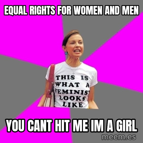 Feminist Cunt meme: Equal rights for women and men / You cant hit me im a girl