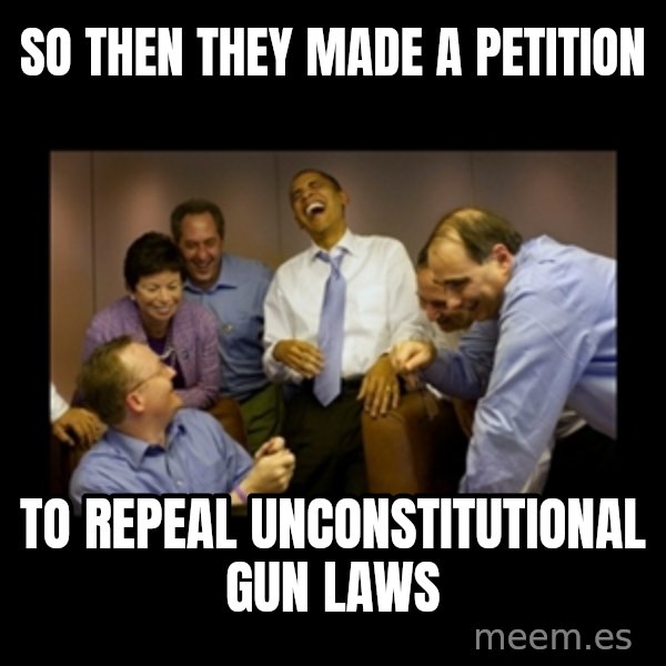 obama laughing  meme: SO THEN THEY MADE A PETITION / TO REPEAL UNCONSTITUTIONAL GUN LAWS