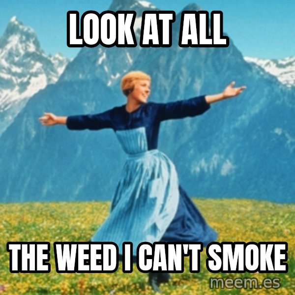 Sound Of Music Lady meme: Look at all / the weed i can't smoke