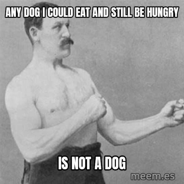 overly manlyman meme: any dog i could eat and still be hungry / is not a dog