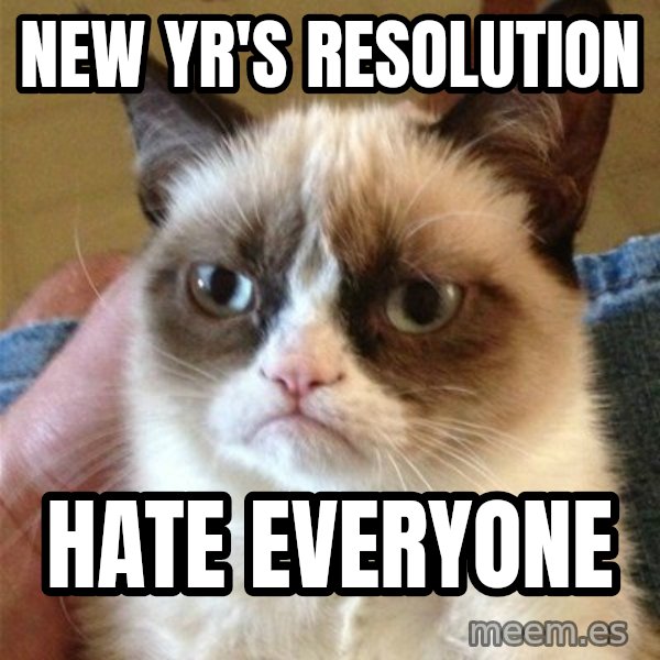 Grumpy Cat  meme: New Yr's resolution / Hate everyone