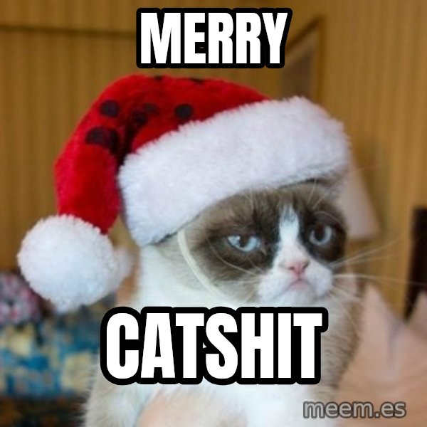 Grumpy Cat Santa Hat meme: merry / Catshit