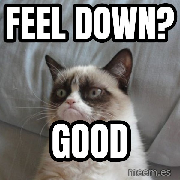 Grumpy cat good meme: Feel down? / GOOD