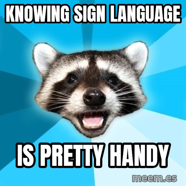 Lame Pun Coon meme: knowing Sign LANGUAGE / is pretty handy