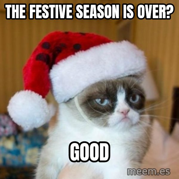 Grumpy Cat Santa Hat meme: The festive season is over? / good